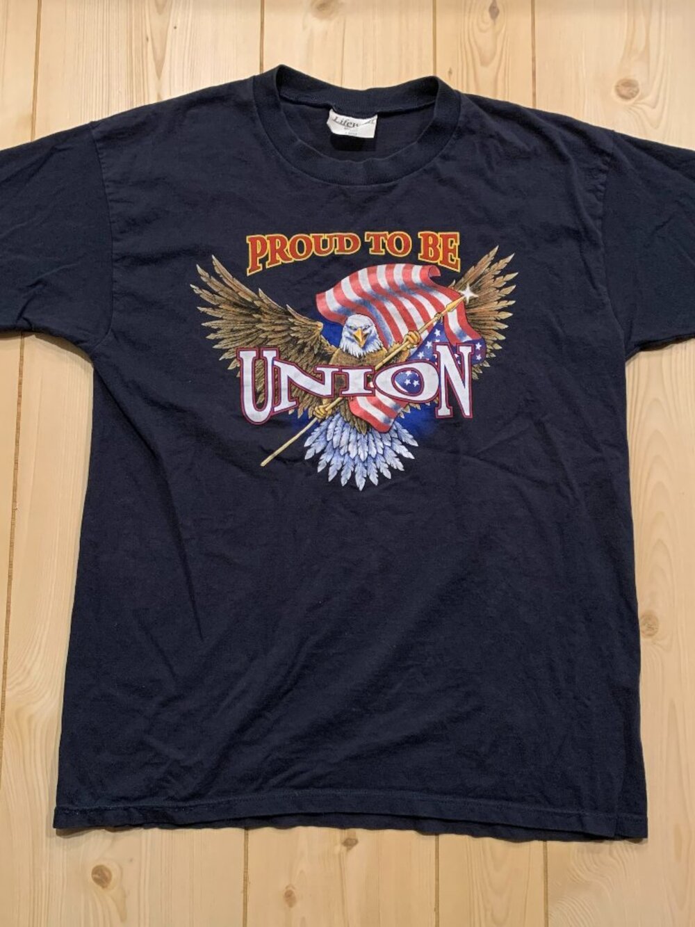 Vintage 90s Lifewear Unite Proud To Be Union American Flag Bald Eagle T-Shirt L